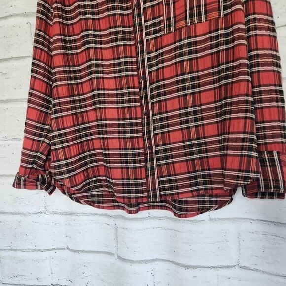 Treasure & Bond Button Down Collared Plaid Boyfriend Plaid Womens Large Shirt - Picture 4 of 11
